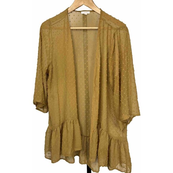 Maurices‎ Cardigan Open Front Ruffle Tunic Sheer Swiss Dot Romantic Gold Plus 0X - Picture 1 of 3